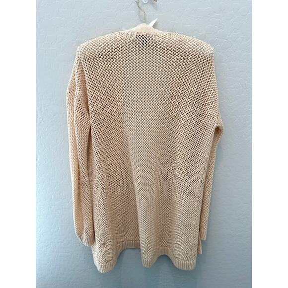 BANANA REPUBLIC | Petite Light Tan Cotton Open Weave Long Length Cardigan |Small - Picture 4 of 6
